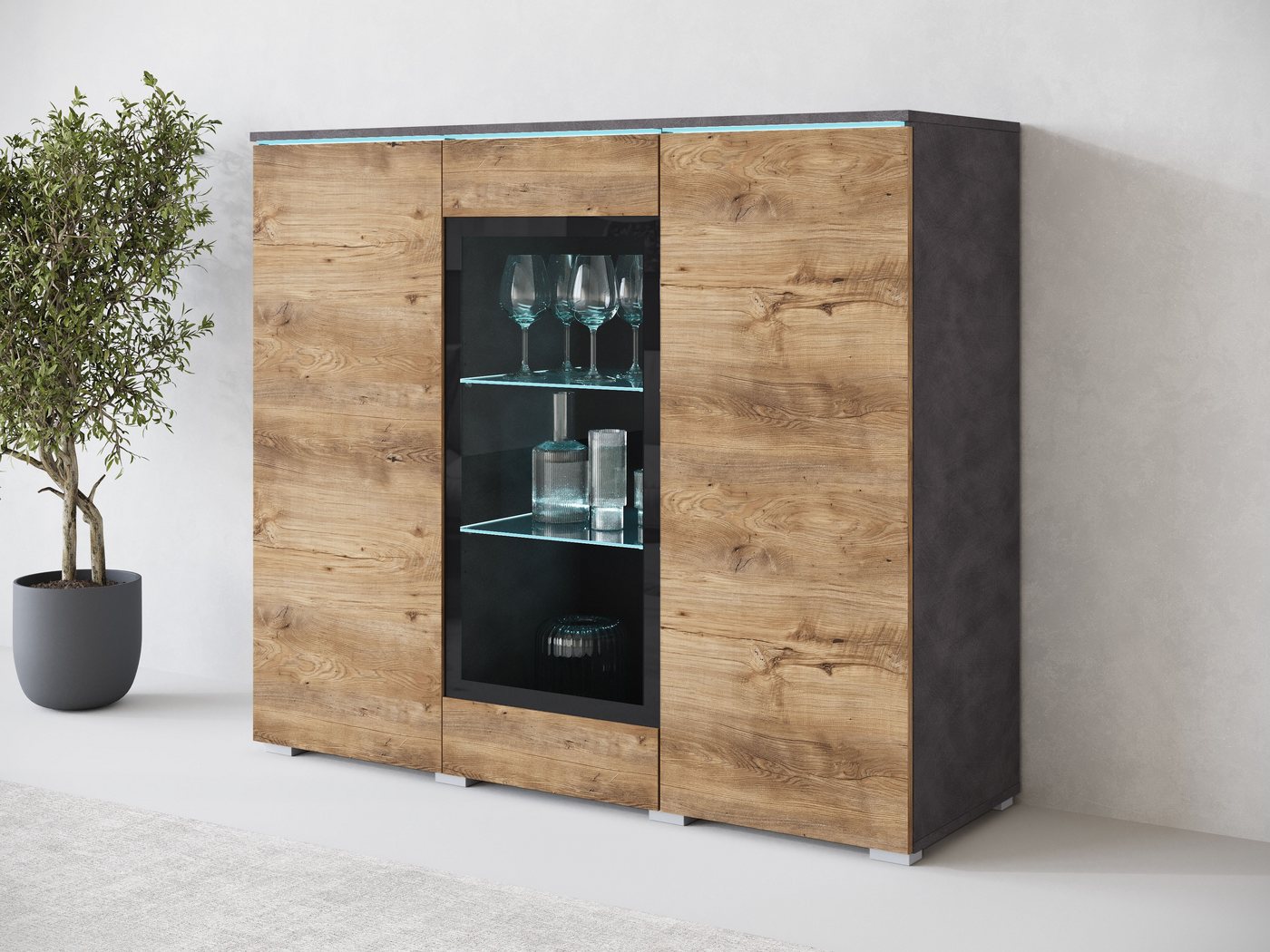 Home affaire Highboard Vera, Highboard mit 4 Türen, 9 Fächern, verglasten Türen – Bild 5 von 5