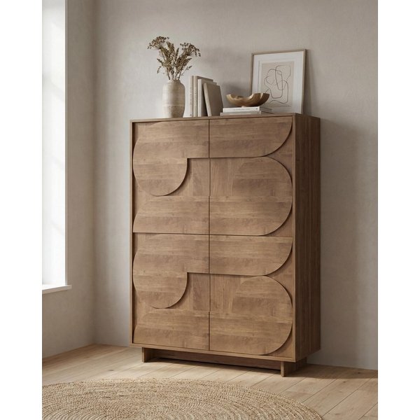Home affaire Highboard Zen, B/H 105/147 cm, 4 Türen, Hochkommode, Stauraumschrank, Push-to-open, 3D-Fronten, Mercure-Holzstruktur, viel Stauraum