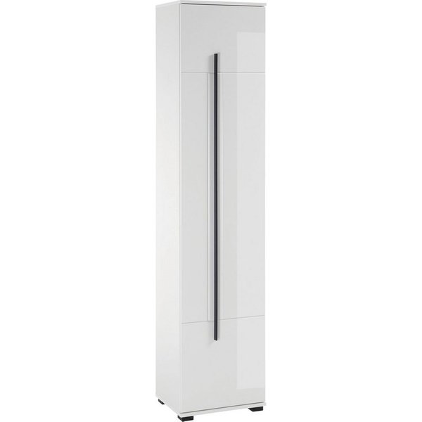 Home affaire Hochschrank Cantara, Badschrank in Hochglanz Weiß, Hochschrank im modernen Design mit schwarzen Griffen, ausreichend Stauraum