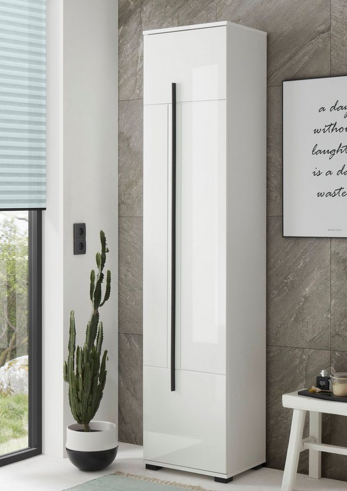 Home affaire Hochschrank Cantara, Badschrank in Hochglanz Weiß, Hochschrank im modernen Design mit schwarzen Griffen, ausreichend Stauraum – Bild 4 von 5