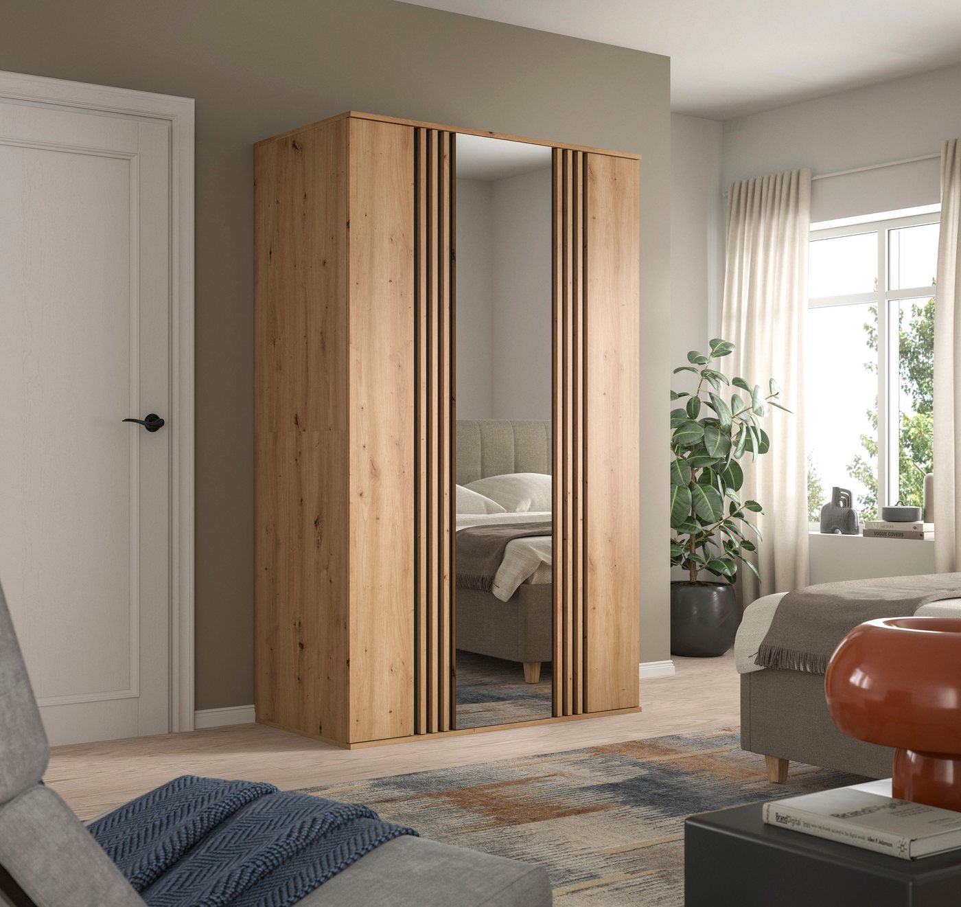 Home affaire Kleiderschrank ALVA, Breite 120 cm, mit griffloser Front in Paneeloptik, Schrank (Schlafzimmerschrank in weiteren Ausführungen erhältlich) 3 Türen, – Bild 2 von 5