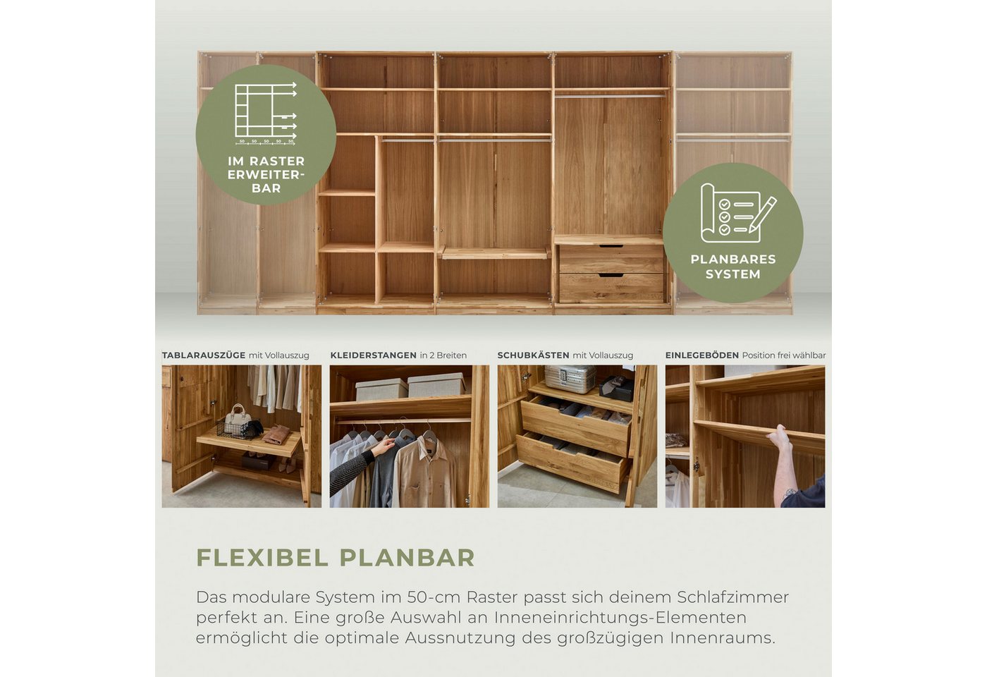 Home affaire Kleiderschrank Azelie, aus Wildeiche Massivholz-Kleiderschrank, im 50 cm Raster planbar – Bild 3 von 5