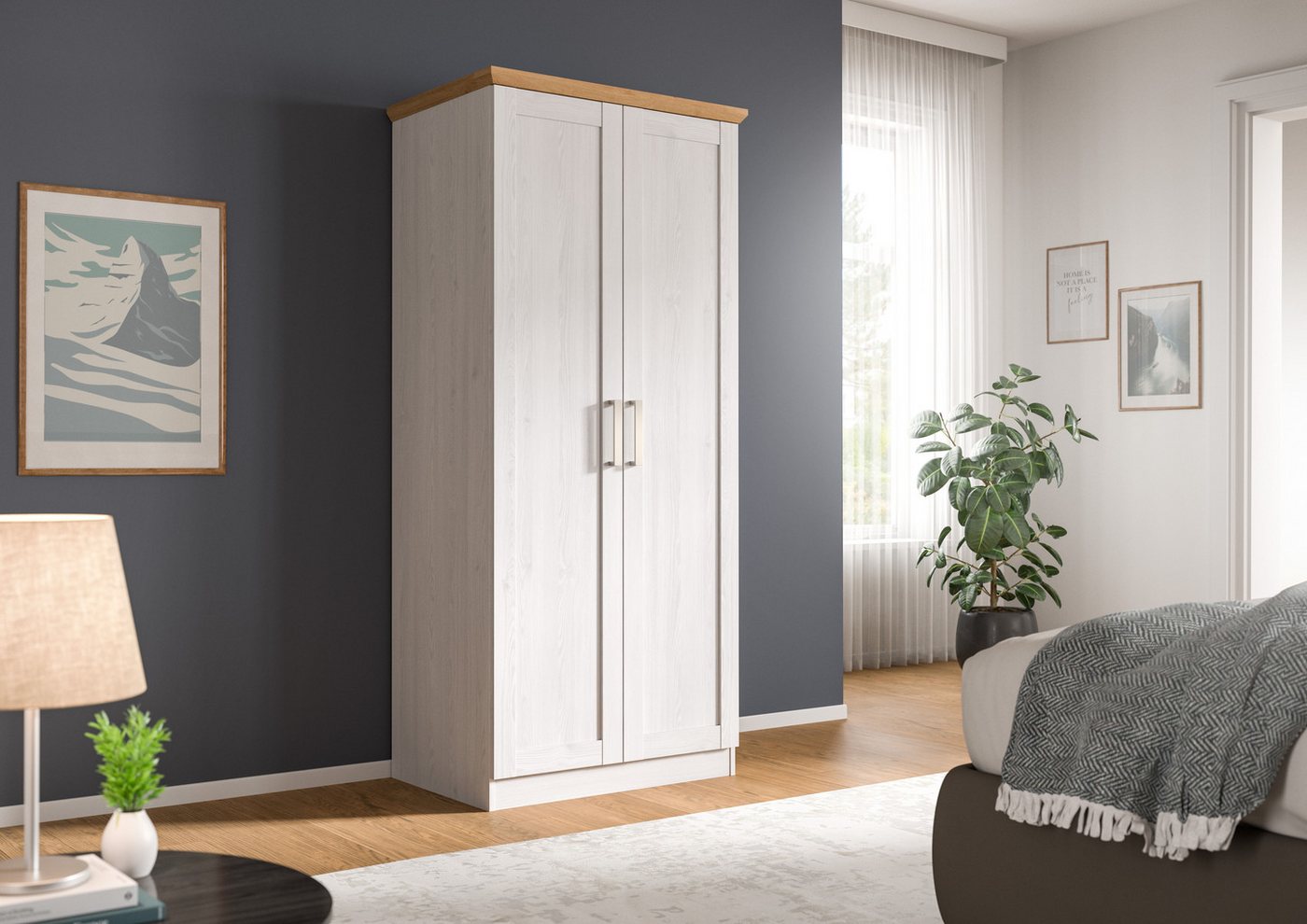Home affaire Kleiderschrank BAKKE, Kleiderschrank inkl. 1 Kleiderstange (1-St) Kleiderschrank, Drehtürenschrank, Graderobenschrank, Mehrzweckschrabnk – Bild 2 von 5