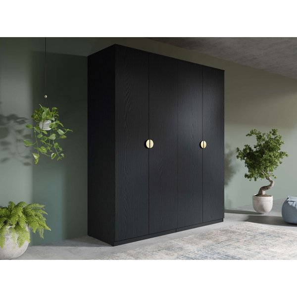 Home affaire Kleiderschrank BELLOT Garderobe, Wäscheschrank mit 4 Einlegeböden und 2 Kleiderstange mit 4 Drehtüren und goldenen Griffen, Maße B/T/H: 180/59/209 