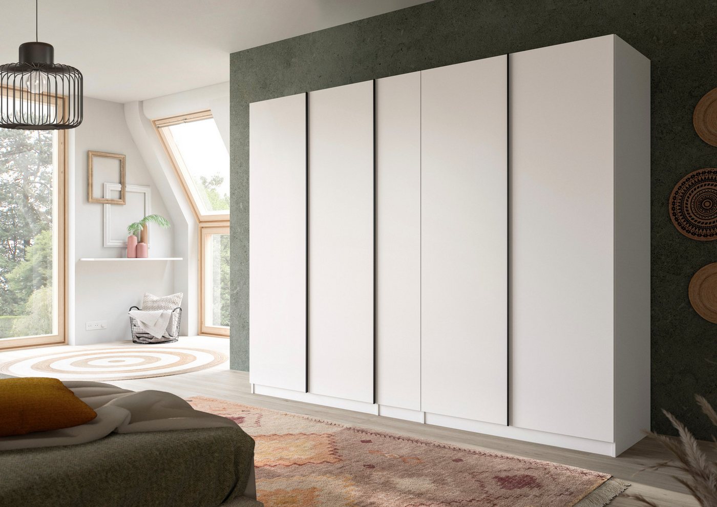 Home affaire Kleiderschrank BENDINGO, Schlafzimmerschrank, Schrank, Garderobenschrank (OTTO BESTSELLER, Garderobe & Schlafzimmer) Breite 230cm, weiß, 5-türig, 2 – Bild 2 von 5