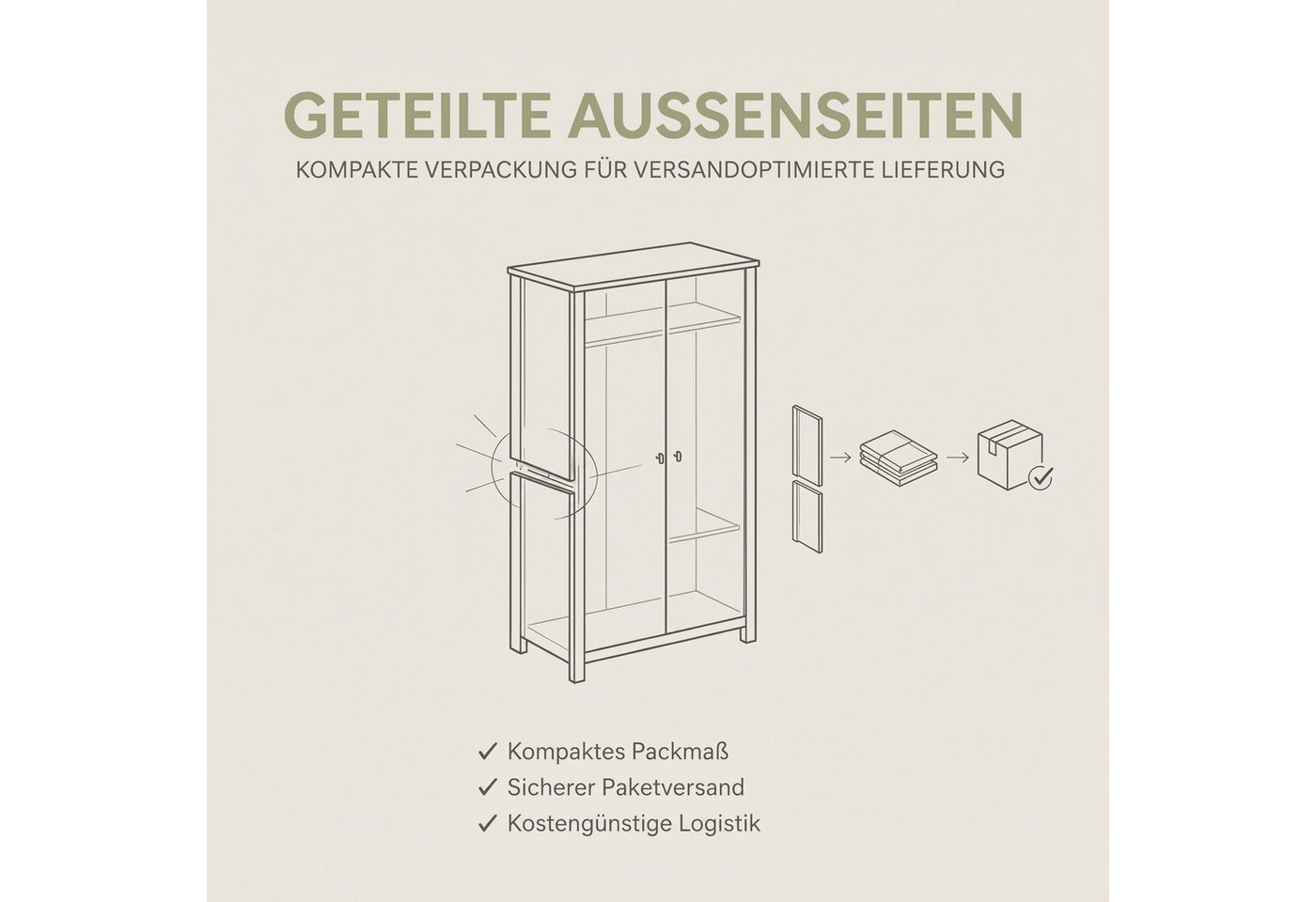 Home affaire Kleiderschrank BENDINGO, Schlafzimmerschrank, Schrank, Garderobenschrank (OTTO BESTSELLER, Garderobe & Schlafzimmer) Breite 230cm, Eiche NB, 5-türi – Bild 3 von 5