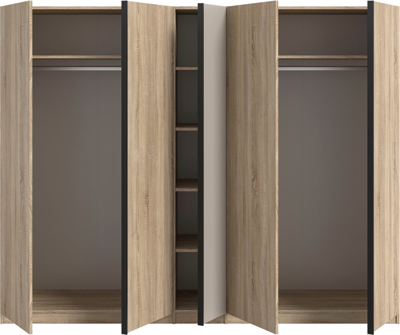 Home affaire Kleiderschrank BENDINGO, Schlafzimmerschrank, Schrank, Garderobenschrank (OTTO BESTSELLER, Garderobe & Schlafzimmer) Breite 230cm, Eiche NB, 5-türi – Bild 5 von 5