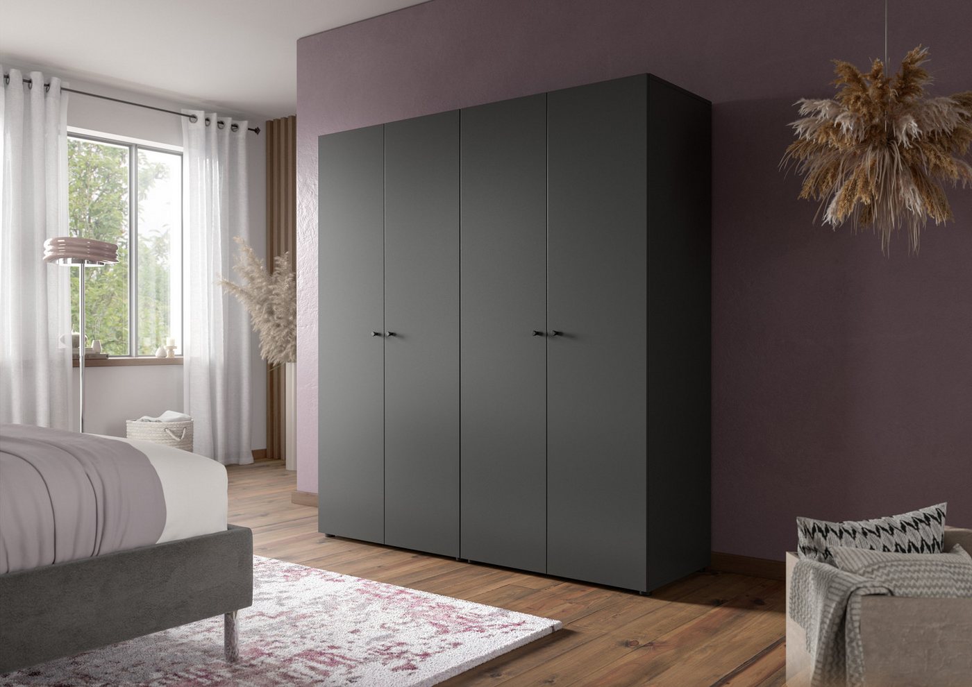 Home affaire Kleiderschrank BILLINGS, Schlafzimmerschrank, Schrank, Garderobenschrank (OTTO BESTSELLER, Garderobe & Schlafzimmer) Breite 160cm, grau, 4-türig, i – Bild 2 von 5