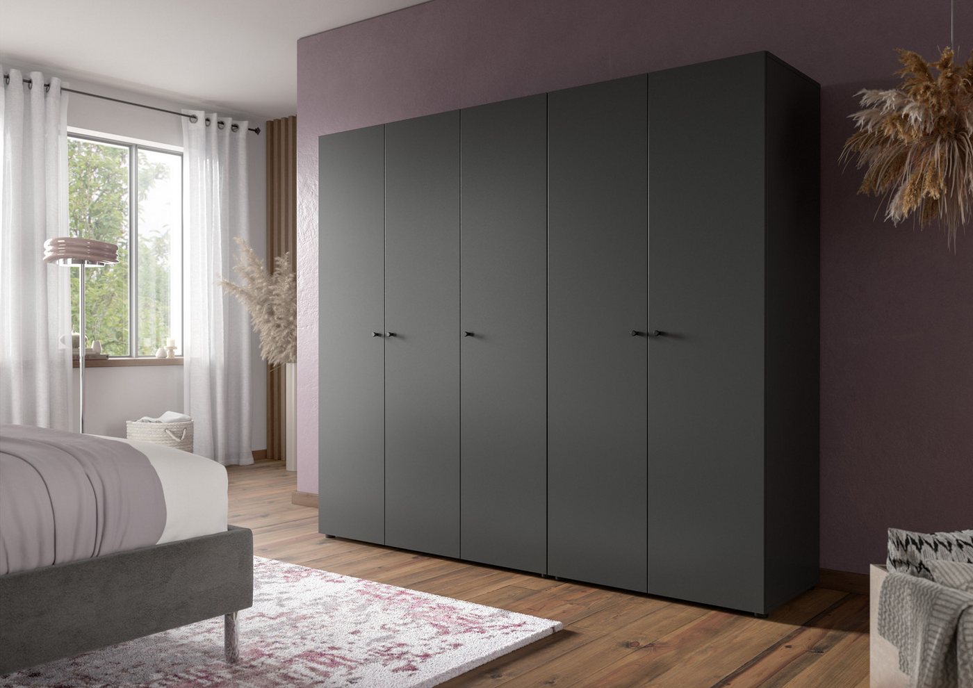 Home affaire Kleiderschrank BILLINGS, Schlafzimmerschrank, Schrank, Garderobenschrank (OTTO BESTSELLER, Garderobe & Schlafzimmer) Breite 200cm, grau, 5-türig, i – Bild 2 von 5