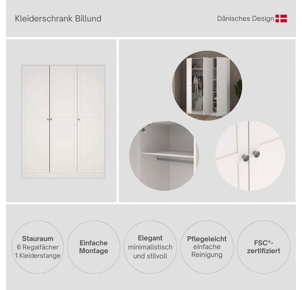 Home affaire Kleiderschrank Billund, skandinavisches Design & viel Stauraum (3 Breiten: 98,5, 147 der 195 cm) Viel Stauraum mit Böden & Kleiderstange, praktisch – Bild 5 von 5