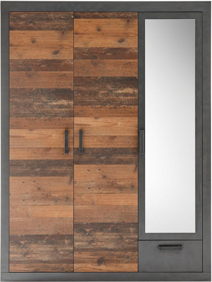Home affaire Kleiderschrank BROOKLYN Schrank, Drehtürenschrank, Garderobe schwarze Griffe in dekorativer Rahmenoptik – Bild 3 von 4