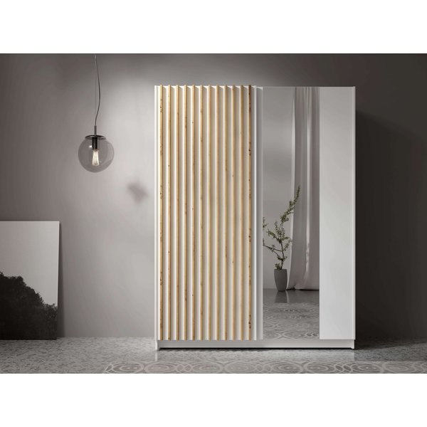 Home affaire Kleiderschrank Kleiderschrank Camden mit Spiegel, 4 Einlegeböden und Kleiderstange Garderobe mit 2 Schwebetüren und Lamellen, BxHxT 150,5x198,5x61,