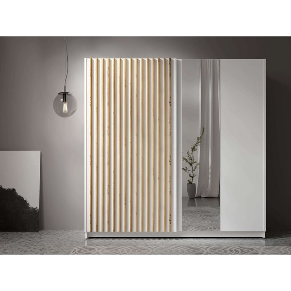 Home affaire Kleiderschrank Kleiderschrank Camden mit Spiegel, 4 Einlegeböden und Kleiderstange Garderobe mit 2 Schwebetüren und Lamellen, BxHxT 200,2x198,5x61,