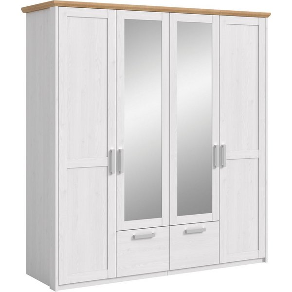 Home affaire Kleiderschrank COSENZA, Breite 188cm, viel Stauraum, in Landhausoptik (2 Schubkästen mit Vollauszug, 4 Türen, 2 Kleiderstangen, viel Stauraum) Schl