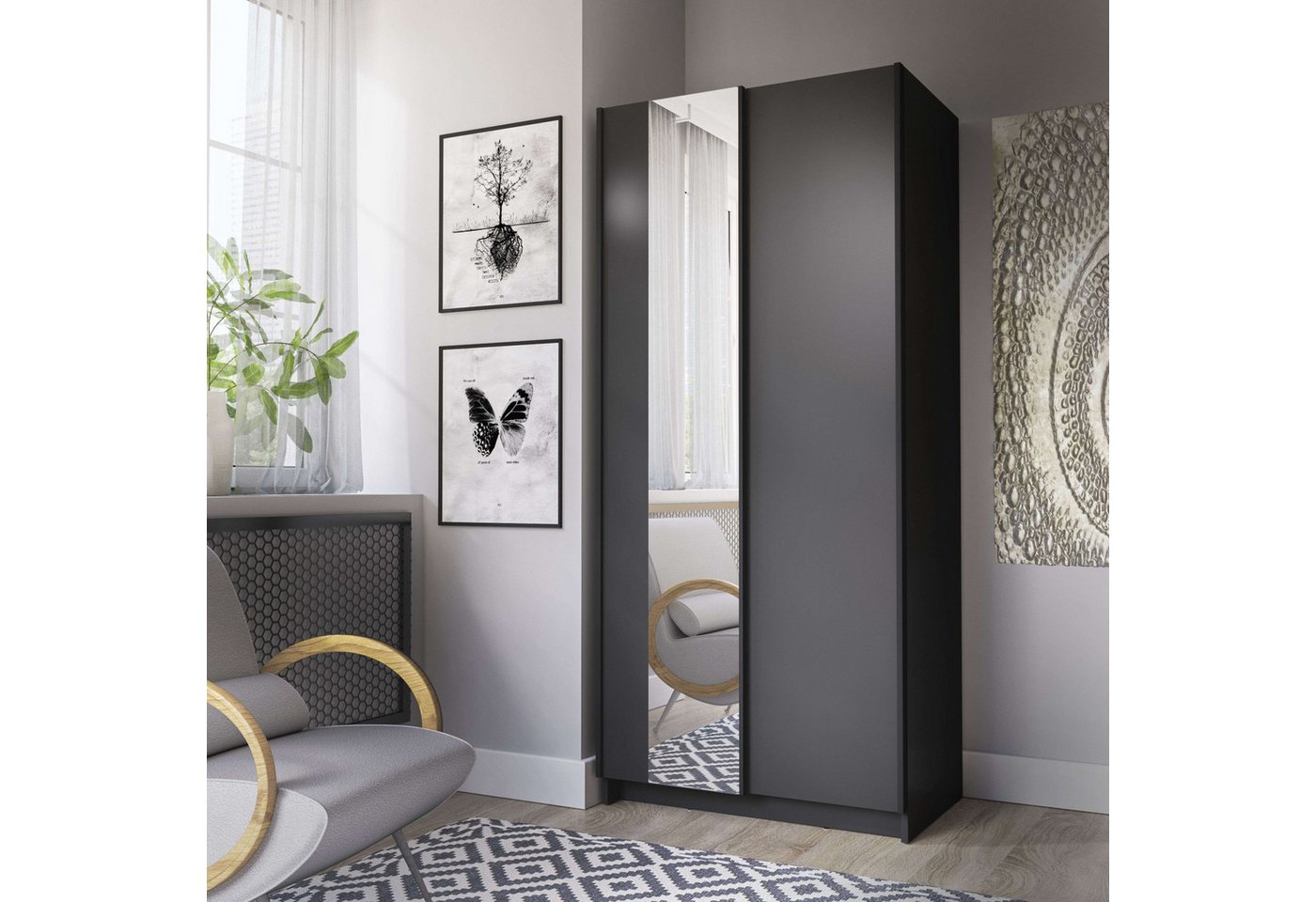 Home affaire Kleiderschrank Hildreth, Wäscheschrank, Schwebetüren, Versand nur 4,95?! mit Spiegel, FSC®-zertifizierter Holzwerkstoff, in 3 Breiten – Bild 2 von 5