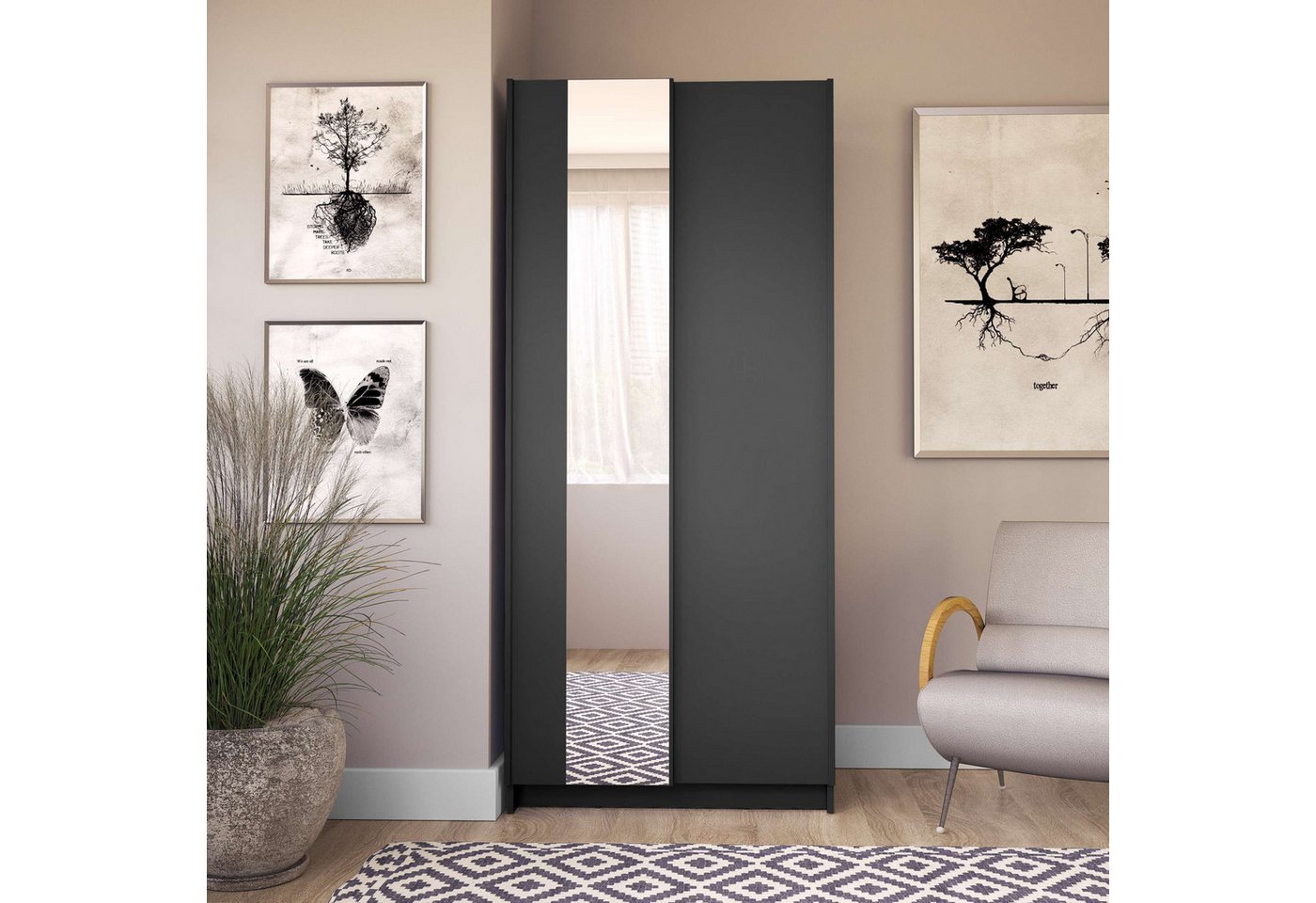 Home affaire Kleiderschrank Hildreth, Wäscheschrank, Schwebetüren, Versand nur 4,95?! mit Spiegel, FSC®-zertifizierter Holzwerkstoff, in 3 Breiten – Bild 4 von 5