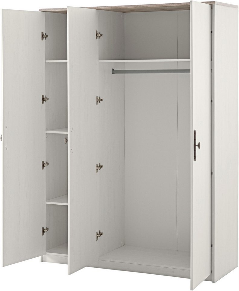 Home affaire Kleiderschrank LiLLE, Drehtürenschrank im Landhausstil, Schrank mit Metallgriffen viel Stauraum, mit Kleiderstange u Einlegeböden, vielseitig einse – Bild 4 von 5