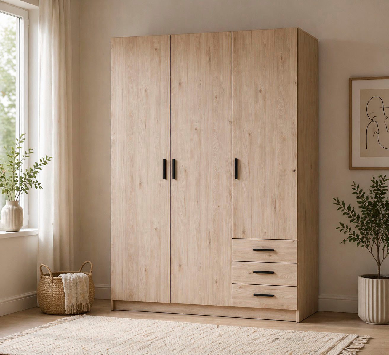 Home affaire Kleiderschrank Sprint, viel Stauraum, robuste Qualität, 3 Breiten 98, 147, 195 cm Breite 98,5/147 oder 195,5 cm, je mit Einlegeböden und Kleidersta – Bild 2 von 5
