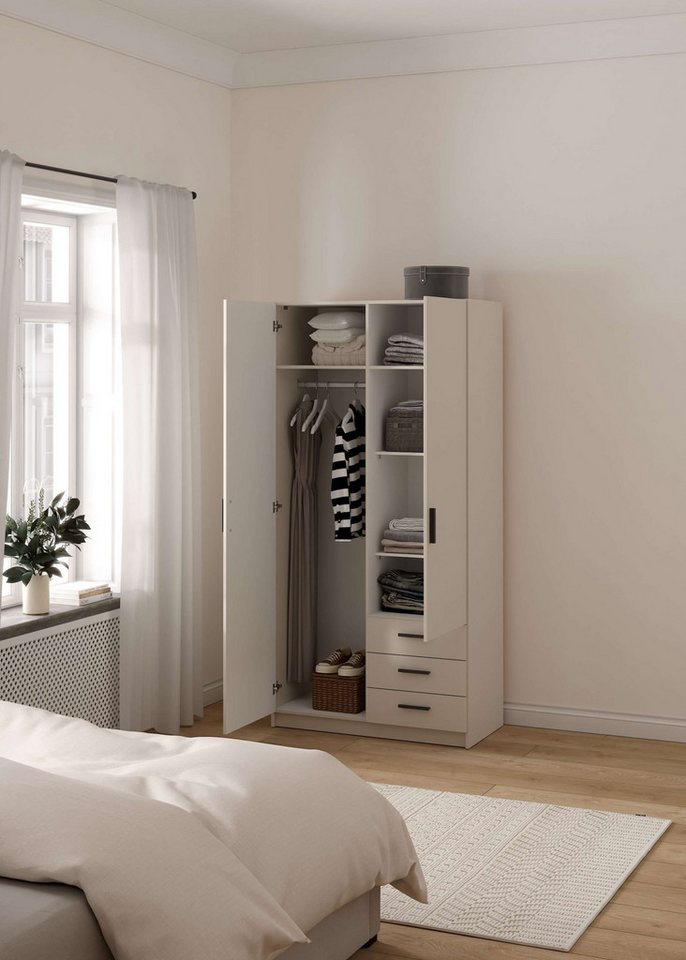Home affaire Kleiderschrank Sprint, viel Stauraum, robuste Qualität, 3 Breiten 98, 147, 195 cm Breite 98,5/147 oder 195,5 cm, je mit Einlegeböden und Kleidersta – Bild 3 von 5