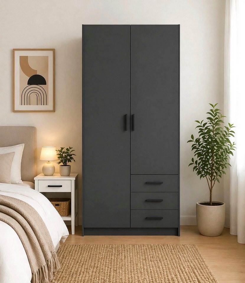 Home affaire Kleiderschrank Sprint, viel Stauraum, robuste Qualität, 3 Breiten 98, 147, 195 cm Breite 98,5/147 oder 195,5 cm, je mit Einlegeböden und Kleidersta – Bild 2 von 5