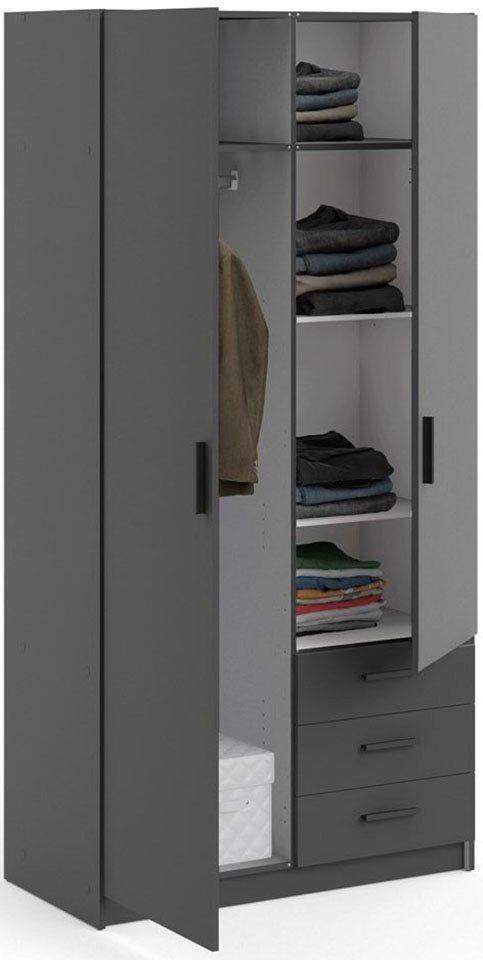 Home affaire Kleiderschrank Sprint, viel Stauraum, robuste Qualität, 3 Breiten 98, 147, 195 cm Breite 98,5/147 oder 195,5 cm, je mit Einlegeböden und Kleidersta – Bild 4 von 5