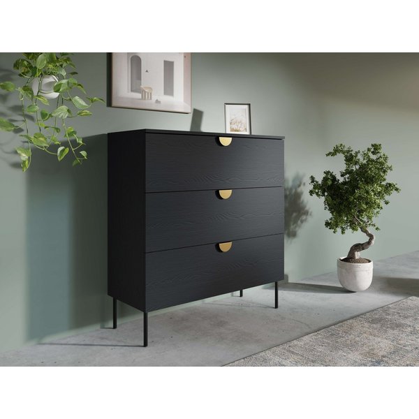 Home affaire Kommode BELLOT Sideboard mit 3 Schubladen, Maße B/T/H: 100/40/107 cm, auf Metallfüßen, mit goldenen Metallgriffe