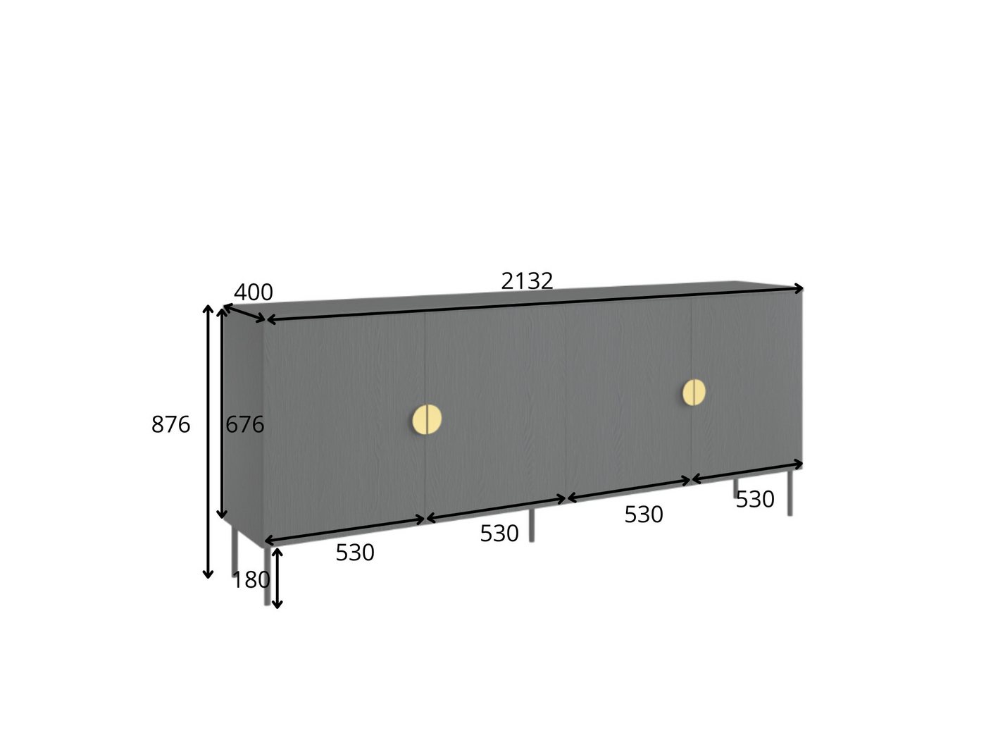 Home affaire Kommode BELLOT Sideboard mit 4 Fächer, 4 Türen, B/T/H: 213/40/87,6 cm, Schubkastenkommode mit Metallgriffen und viel Stauraum – Bild 5 von 5