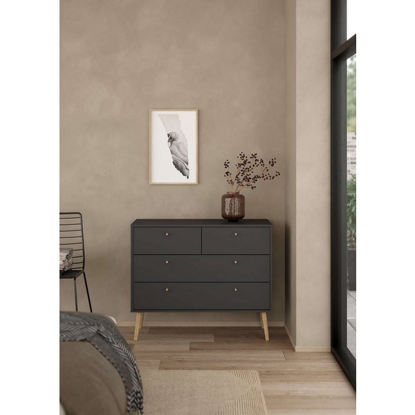 Home affaire Kommode Bodo, Aufbewahrung, Schubladenschrank, Stauraum, modern, Breite 99 cm, 4 Schubladen, Weiß oder Schwarz, Beine und Griffe aus Echtholz