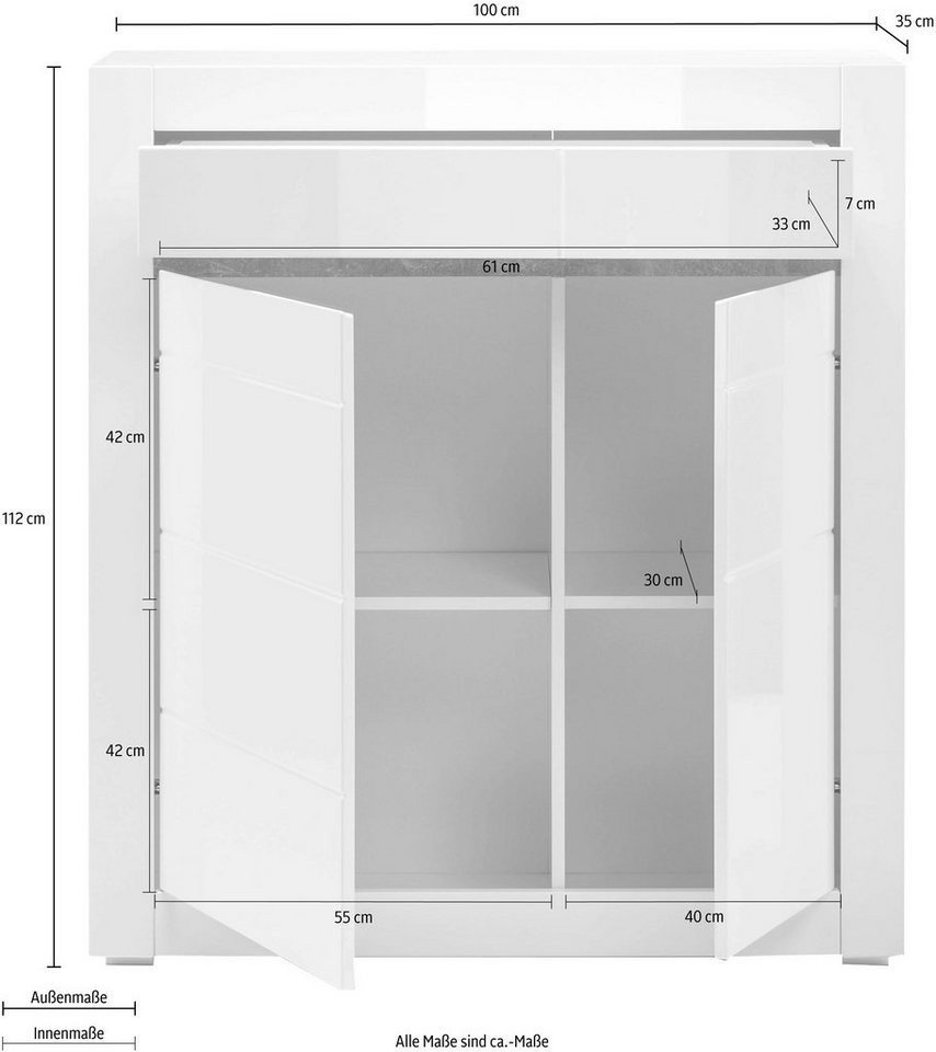Home affaire Kommode Carat, Breite 100 cm, wird mit 2 Leisten geliefert (weiss und grau) – Bild 4 von 5