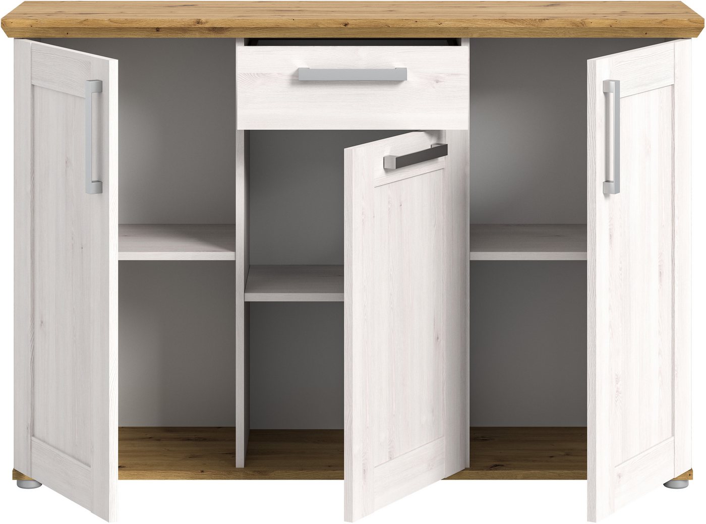 Home affaire Kommode COSENZA, Breite 137 cm, 3 Türen, 1 Schubkasten, in Landhausoptik, Anrichte, Schrank, Sideboard – Bild 4 von 5