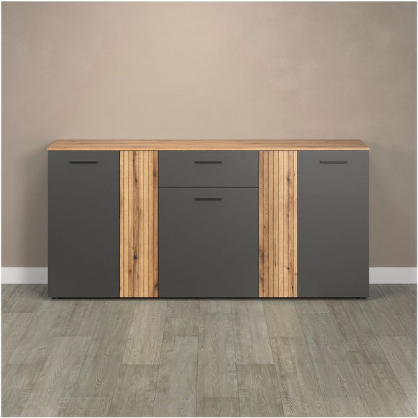 Home affaire Kommode Estepona, Sideboard mit anpassbaren Türen mit Rillen-Optik