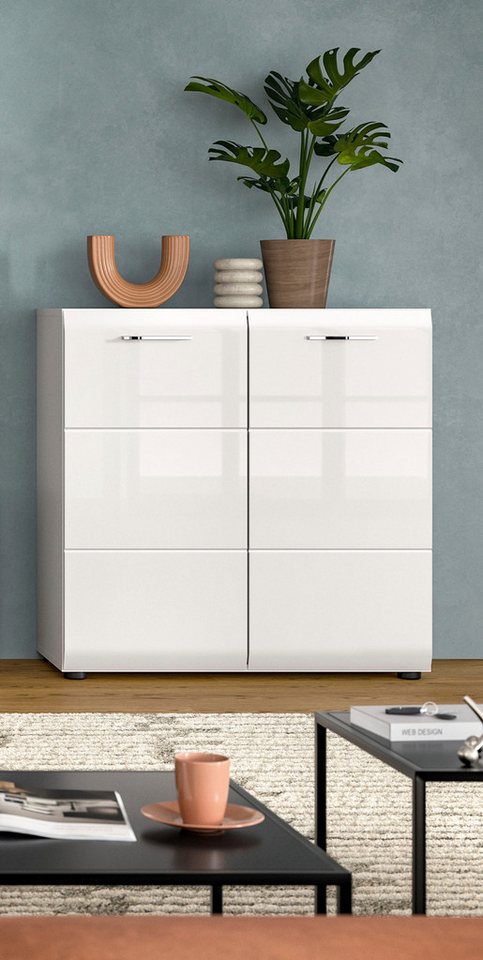 Home affaire Kommode FLORENZ, hochwertige MDF-Front,Rillenfräsung, 2 Türen, 3 Fächer (1 St), Kommode, Anrichte, Wohnzimmerschrank – Bild 2 von 5