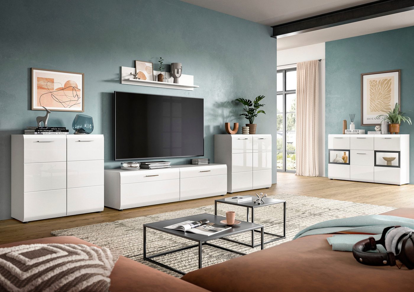 Home affaire Kommode FLORENZ, hochwertige MDF-Front,Rillenfräsung, 2 Türen, 3 Fächer (1 St), Kommode, Anrichte, Wohnzimmerschrank – Bild 5 von 5