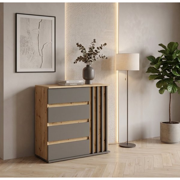 Home affaire Kommode LANDUVA Sideboard mit viel Stauraum, Breite 80 cm, Schrank mit Schubladen und 1 Tür, Lamellen Design