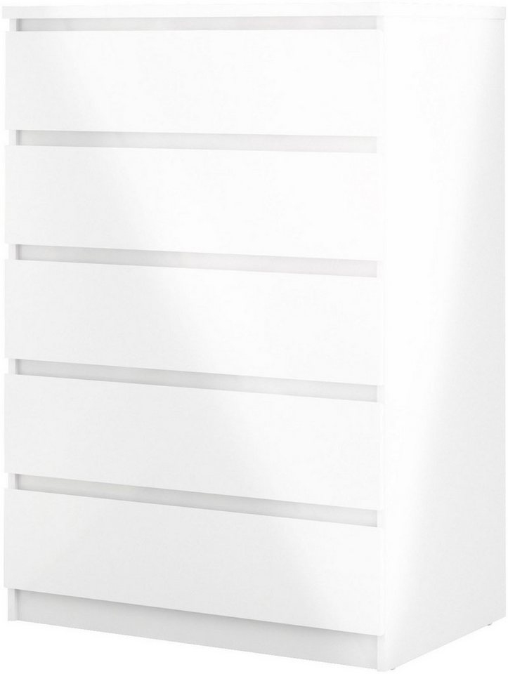 Home affaire Kommode Naia, Aufbewahrung, 5 Schubladen, Matt-Optik, grifflose Front, abgerundete Schubladenkanten auf Metallgleiter, Breite 77 cm – Bild 4 von 5