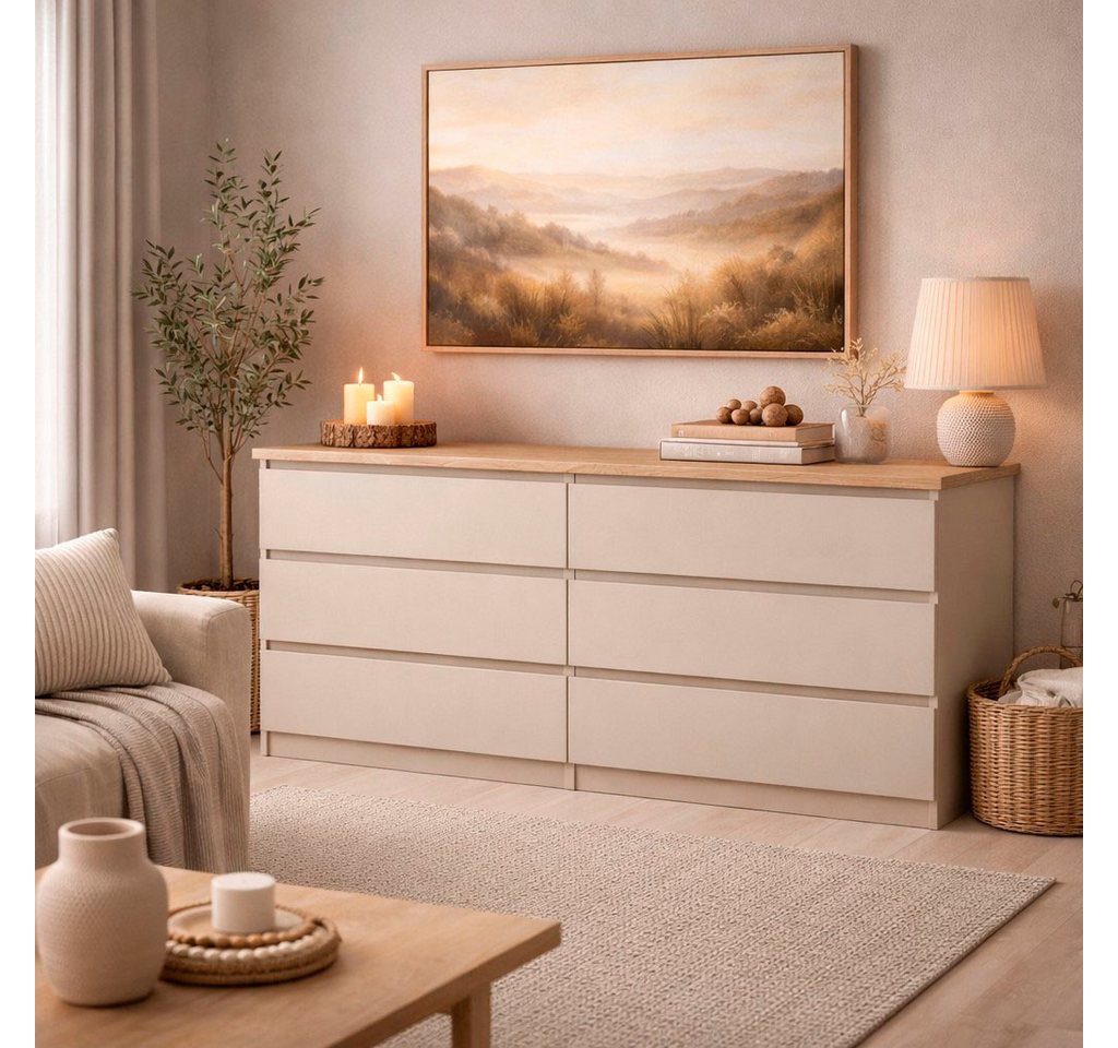 Home affaire Kommode Naia, 6 Schubladen im skandinavischen Design, Breite 158 cm, Viel Stauraum mit griffloser Front, in mehreren Farben – Bild 2 von 5