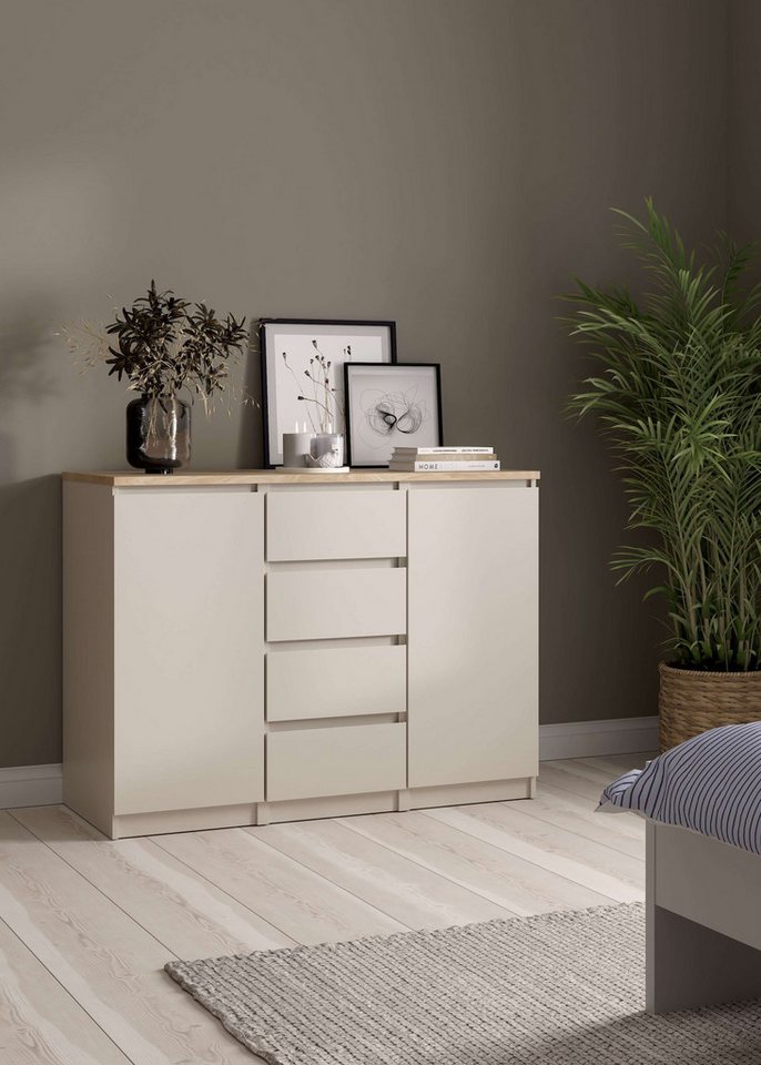 Home affaire Kommode Naia, Sideboard, 4 Schubladen, 2 Türen, Aufbewahrung, grifflose Front, Mit Einlegeböden, modern, skandinavisches Design, in mehrere Farben – Bild 3 von 5