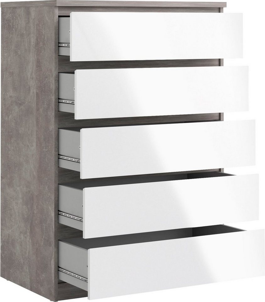 Home affaire Kommode Naia, Aufbewahrung, 5 Schubladen, Matt-Optik, grifflose Front, Modern, skandinavisches Design, in mehrere Farben, Hoch – Bild 4 von 5