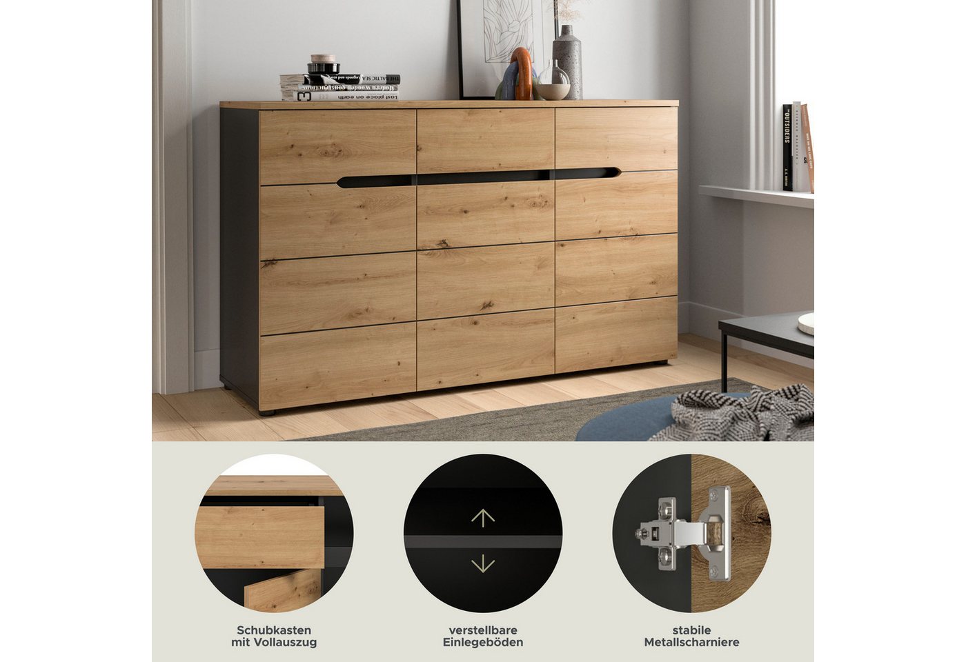 Home affaire Kommode REHAT, TOPSELLER! (in verschiedenen Ausführungen erhältlich), Sideboard, Anrichte, Schrank, Board, Highboard – Bild 3 von 5