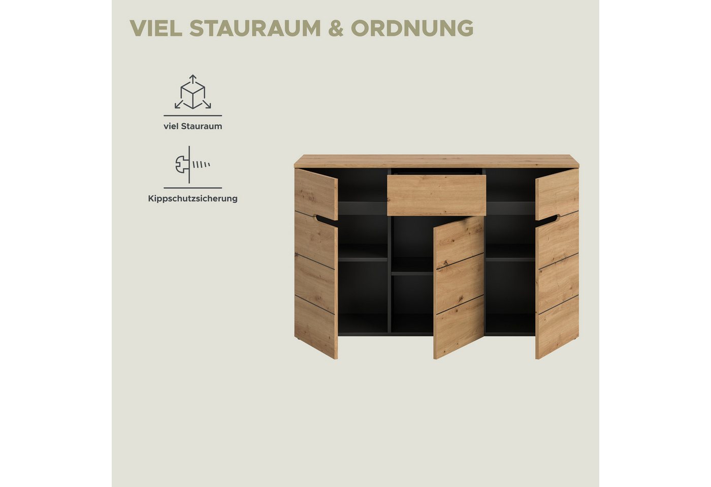 Home affaire Kommode REHAT, TOPSELLER! (in verschiedenen Ausführungen erhältlich), Sideboard, Anrichte, Schrank, Board, Highboard – Bild 4 von 5