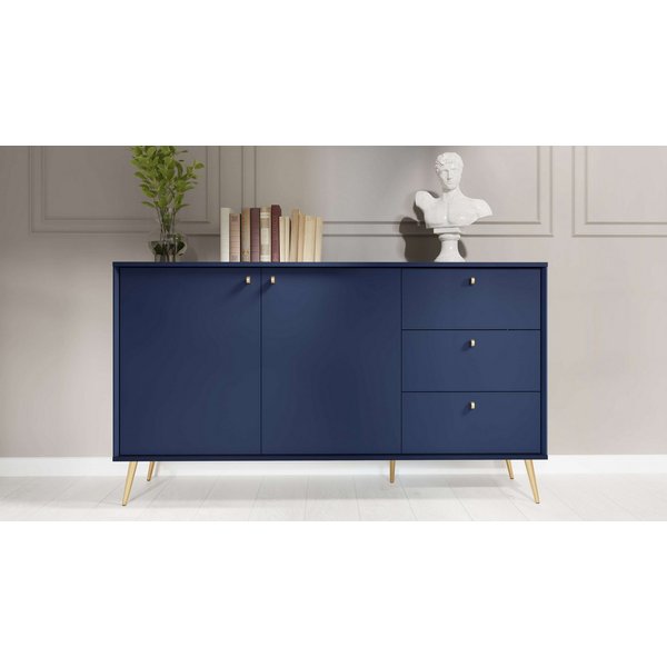 Home affaire Kommode ROMILDA Sideboard mit 3 Schubladen und 2 Türen, B/T/H: 156/40,5/89 cm, Kommode mit goldenen Griffen auf goldenen Füßen, viel Stauraum