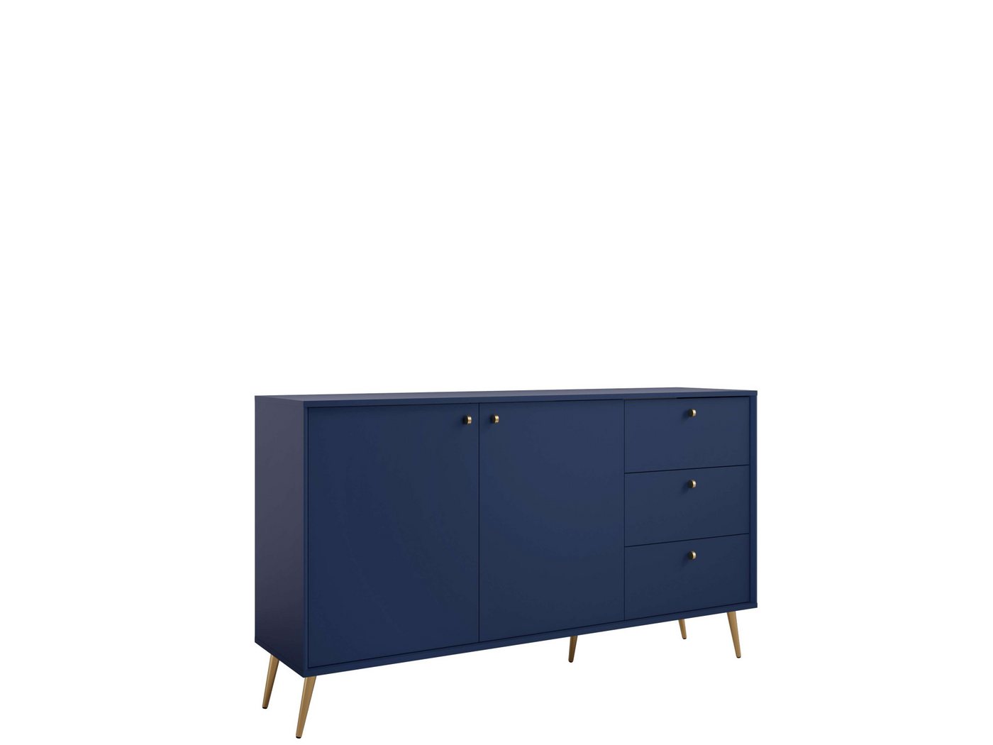 Home affaire Kommode ROMILDA Sideboard mit 3 Schubladen und 2 Türen, B/T/H: 156/40,5/89 cm, Kommode mit goldenen Griffen auf goldenen Füßen, viel Stauraum – Bild 2 von 5