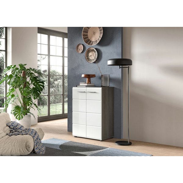 Home affaire Kommode Rumba, Breite 60cm, in Rauchsilber Nachbildung/ Weiß Hochglanz, Kommode, Sideboard, Schrank