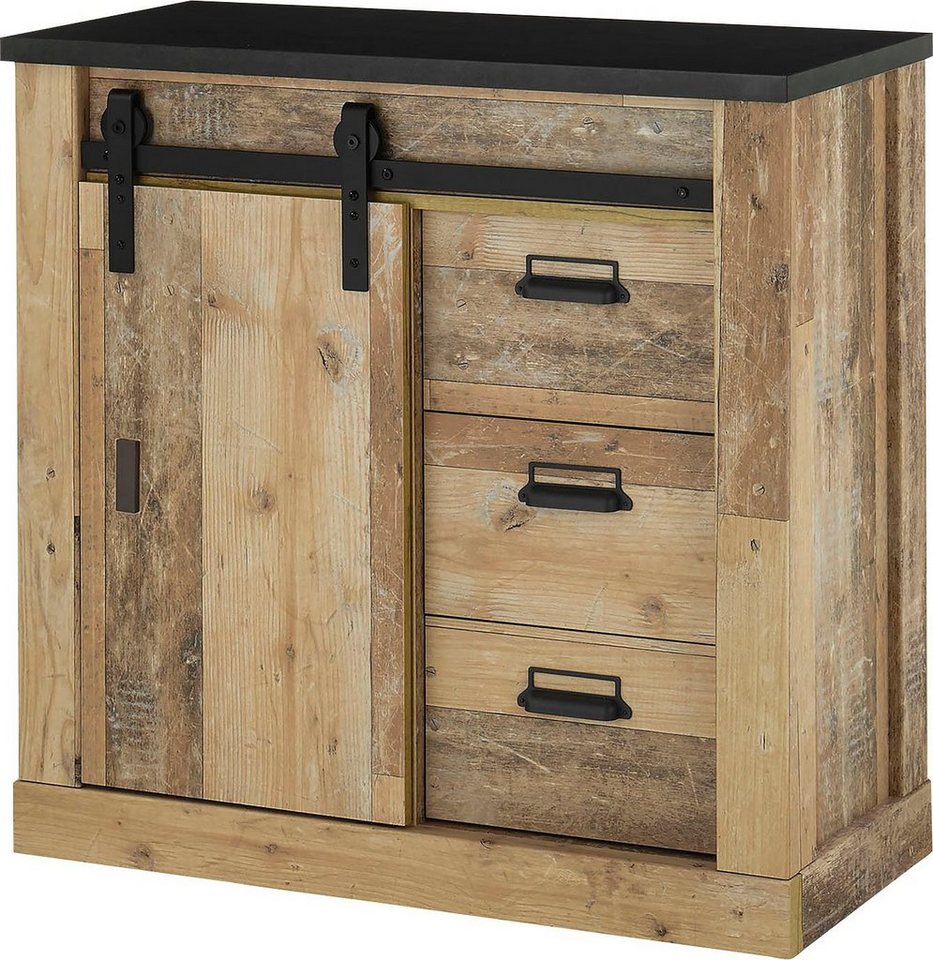 Home affaire Kommode Sherwood, Sideboard im Industrial-Style, Schrank, Stauraumelement, mit Scheunentorbeschlag & Apothekergriffen, in 2 Farben erhältlich – Bild 2 von 5
