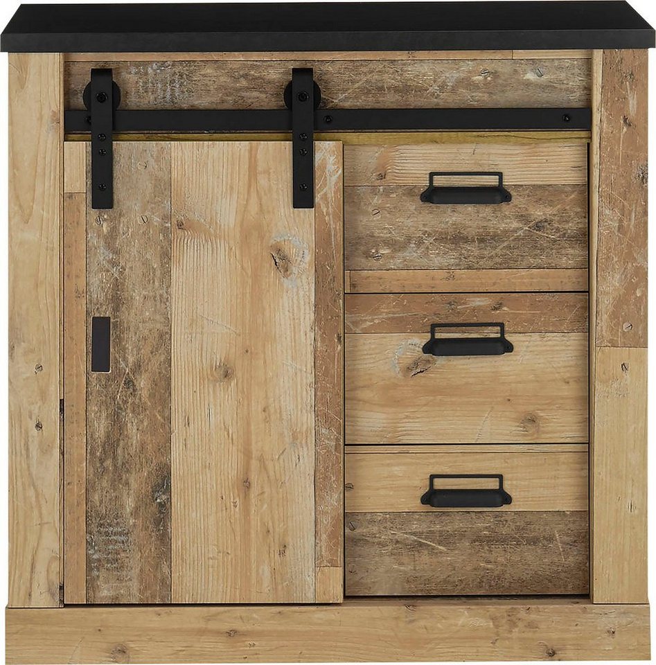 Home affaire Kommode Sherwood, Sideboard im Industrial-Style, Schrank, Stauraumelement, mit Scheunentorbeschlag & Apothekergriffen, in 2 Farben erhältlich – Bild 3 von 5