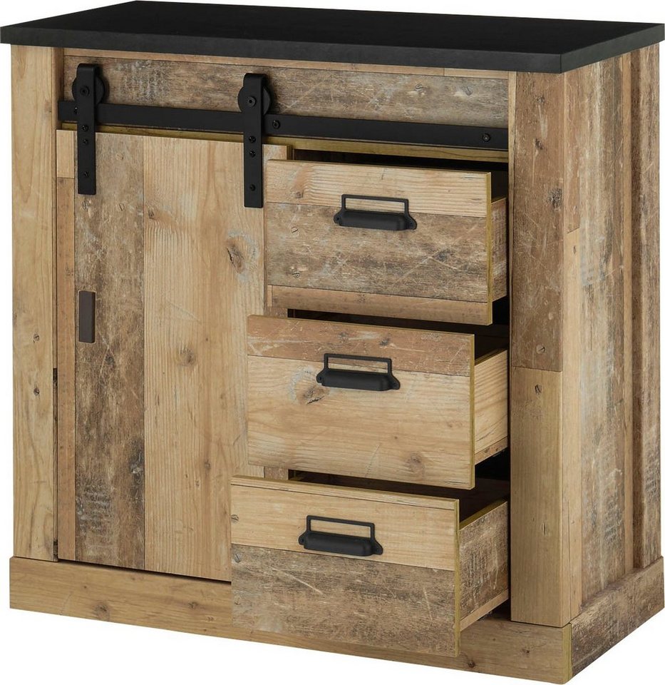 Home affaire Kommode Sherwood, Sideboard im Industrial-Style, Schrank, Stauraumelement, mit Scheunentorbeschlag & Apothekergriffen, in 2 Farben erhältlich – Bild 4 von 5