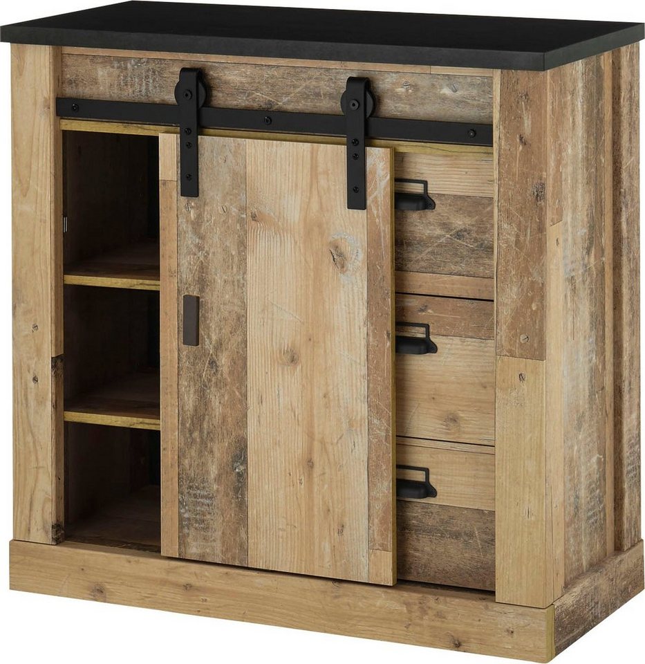 Home affaire Kommode Sherwood, Sideboard im Industrial-Style, Schrank, Stauraumelement, mit Scheunentorbeschlag & Apothekergriffen, in 2 Farben erhältlich – Bild 5 von 5