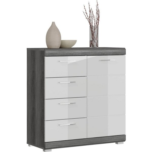 Home affaire Kommode SIENA, Breite 80 cm, 1 Tür, 2 Einlegeböden, 3 Fächer, 4 Schubkästen (hochwertige Rillenfräsung in MDF Front), Schuhkommode, Schuhschrank, A