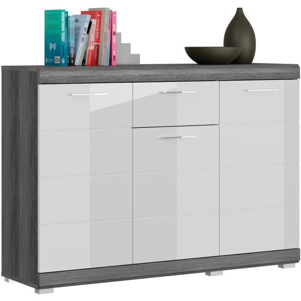 Home affaire Kommode SIENA, Breite 120 cm, 3 Türen, 1 Schubkasten, 5 Einlegeböden, 8 Fächer (hochwertige Rillenfräsung in MDF Front), Schuhkommode, Schuhschrank