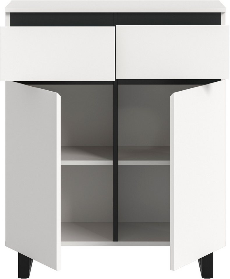 Home affaire Kommode TOMA, Höhe: 99cm, mit Metall-Kufen-Fuß, 2 Türen, 2 Schubkästen, Anrichte, Sideboard, Schrank, Board, Highboard – Bild 4 von 5